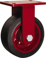Hamilton - 8" Diam x 3" Wide x 10-1/8" OAH Top Plate Mount Rigid Caster - Rubber Mold on Cast Iron, 840 Lb Capacity, Straight Roller Bearing, 5 x 7" Plate - Eagle Tool & Supply