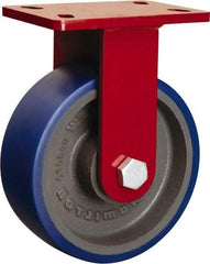 Hamilton - 8" Diam x 3" Wide x 10-1/8" OAH Top Plate Mount Rigid Caster - Polyurethane, 2,700 Lb Capacity, Sealed Precision Ball Bearing, 5 x 7" Plate - Eagle Tool & Supply