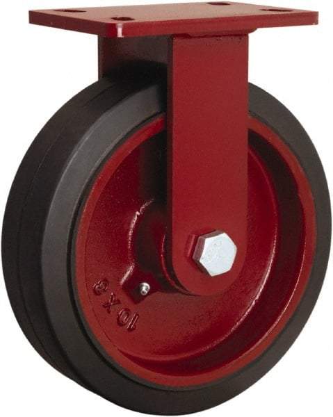 Hamilton - 10" Diam x 3" Wide x 11-1/2" OAH Top Plate Mount Rigid Caster - Rubber Mold on Cast Iron, 1,000 Lb Capacity, Tapered Roller Bearing, 5 x 7" Plate - Eagle Tool & Supply
