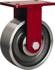 Hamilton - 8" Diam x 3" Wide x 10-1/8" OAH Top Plate Mount Rigid Caster - Forged Steel, 3,200 Lb Capacity, Sealed Precision Ball Bearing, 5 x 7" Plate - Eagle Tool & Supply