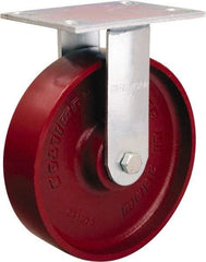 Hamilton - 8" Diam x 2" Wide x 9-1/2" OAH Top Plate Mount Rigid Caster - Cast Iron, 1,500 Lb Capacity, Precision Ball Bearing, 4-1/2 x 6-1/4" Plate - Eagle Tool & Supply