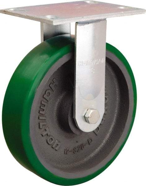 Hamilton - 8" Diam x 2" Wide x 9-1/2" OAH Top Plate Mount Rigid Caster - Polyurethane Mold onto Cast Iron Center, 1,500 Lb Capacity, Sealed Precision Ball Bearing, 4-1/2 x 6-1/4" Plate - Eagle Tool & Supply