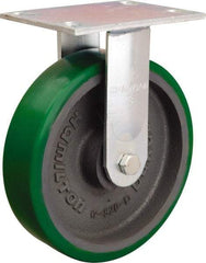 Hamilton - 8" Diam x 2" Wide x 9-1/2" OAH Top Plate Mount Rigid Caster - Polyurethane Mold onto Cast Iron Center, 1,500 Lb Capacity, Sealed Precision Ball Bearing, 4-1/2 x 6-1/4" Plate - Eagle Tool & Supply