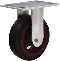 Hamilton - 6" Diam x 2" Wide x 7-1/2" OAH Top Plate Mount Rigid Caster - Rubber Mold on Cast Iron, 410 Lb Capacity, Straight Roller Bearing, 4-1/2 x 6-1/4" Plate - Eagle Tool & Supply