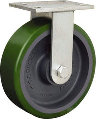 Hamilton - 8" Diam x 3" Wide x 10-1/2" OAH Top Plate Mount Rigid Caster - Polyurethane Mold onto Cast Iron Center, 2,000 Lb Capacity, Tapered Roller Bearing, 5-1/4 x 7-1/4" Plate - Eagle Tool & Supply