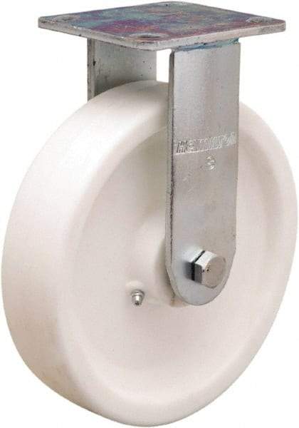 Hamilton - 8" Diam x 2" Wide x 9-1/2" OAH Top Plate Mount Rigid Caster - Polyolefin, Delrin Bearing, 4 x 4-1/2" Plate - Eagle Tool & Supply