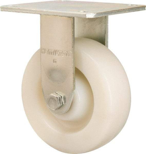 Hamilton - 6" Diam x 2" Wide x 7-1/2" OAH Top Plate Mount Rigid Caster - Nylon, 1,000 Lb Capacity, Sealed Precision Ball Bearing, 4 x 4-1/2" Plate - Eagle Tool & Supply