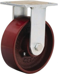 Hamilton - 6" Diam x 2" Wide x 7-1/2" OAH Top Plate Mount Rigid Caster - Cast Iron, 1,250 Lb Capacity, Precision Ball Bearing, 4 x 4-1/2" Plate - Eagle Tool & Supply