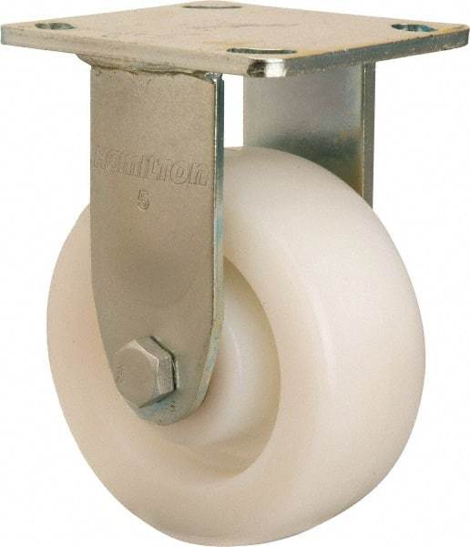 Hamilton - 5" Diam x 2" Wide x 6-1/2" OAH Top Plate Mount Rigid Caster - Nylon, 900 Lb Capacity, Sealed Precision Ball Bearing, 4 x 4-1/2" Plate - Eagle Tool & Supply