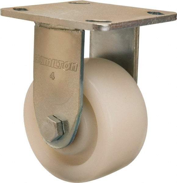 Hamilton - 4" Diam x 2" Wide x 5-5/8" OAH Top Plate Mount Rigid Caster - Nylon, 800 Lb Capacity, Sealed Precision Ball Bearing, 4 x 4-1/2" Plate - Eagle Tool & Supply