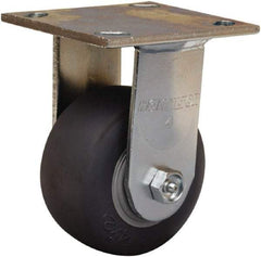 Hamilton - 4" Diam x 2" Wide x 5-5/8" OAH Top Plate Mount Rigid Caster - Rubber Mold on Polyolefin, 300 Lb Capacity, Straight Roller Bearing, 4 x 4-1/2" Plate - Eagle Tool & Supply
