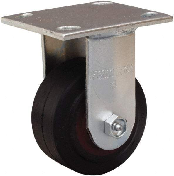 Hamilton - 4" Diam x 2" Wide x 5-5/8" OAH Top Plate Mount Rigid Caster - Rubber Mold on Cast Iron, 300 Lb Capacity, Straight Roller Bearing, 4 x 4-1/2" Plate - Eagle Tool & Supply