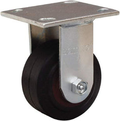 Hamilton - 4" Diam x 2" Wide x 5-5/8" OAH Top Plate Mount Rigid Caster - Rubber Mold on Cast Iron, 300 Lb Capacity, Straight Roller Bearing, 4 x 4-1/2" Plate - Eagle Tool & Supply