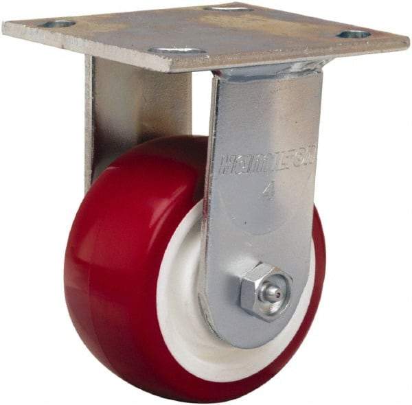 Hamilton - 4" Diam x 2" Wide x 5-5/8" OAH Top Plate Mount Rigid Caster - Polyurethane Mold on Polypropylene, Straight Roller Bearing, 4 x 4-1/2" Plate - Eagle Tool & Supply
