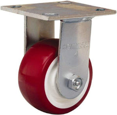 Hamilton - 4" Diam x 2" Wide x 5-5/8" OAH Top Plate Mount Rigid Caster - Polyurethane Mold on Polypropylene, 750 Lb Capacity, Straight Roller Bearing, 4 x 4-1/2" Plate - Eagle Tool & Supply