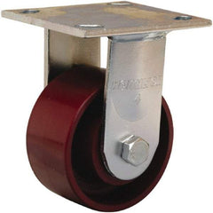 Hamilton - 4" Diam x 2" Wide x 5-5/8" OAH Top Plate Mount Rigid Caster - Cast Iron, 1,000 Lb Capacity, Precision Ball Bearing, 4 x 4-1/2" Plate - Eagle Tool & Supply
