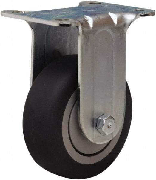 Hamilton - 3-1/2" Diam x 1-3/8" Wide x 4-13/16" OAH Top Plate Mount Rigid Caster - Rubber Mold on Polyolefin, 240 Lb Capacity, Precision Ball Bearing, 2-3/4 x 3-3/4" Plate - Eagle Tool & Supply