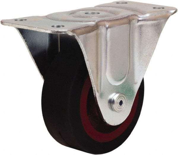 Hamilton - 4" Diam x 1-1/2" Wide x 5" OAH Top Plate Mount Rigid Caster - Rubber Mold on Cast Iron, 200 Lb Capacity, Straight Roller Bearing, 3 x 6-3/16" Plate - Eagle Tool & Supply