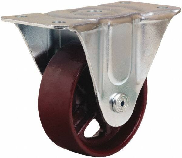 Hamilton - 4" Diam x 1-1/2" Wide x 5" OAH Top Plate Mount Rigid Caster - Cast Iron, 375 Lb Capacity, Plain Bore Bearing, 3 x 6-3/16" Plate - Eagle Tool & Supply
