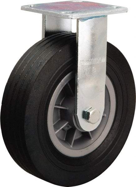 Hamilton - 8" Diam x 2-1/2" Wide, Rubber Rigid Caster - 400 Lb Capacity, Top Plate Mount, 4" x 4-1/2" Plate, Ball Bearing - Eagle Tool & Supply