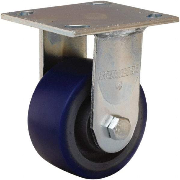 Hamilton - 4" Diam x 2" Wide x 5-5/8" OAH Top Plate Mount Rigid Caster - Polyurethane Mold onto Cast Iron Center, 600 Lb Capacity, Sealed Precision Ball Bearing, 4 x 4-1/2" Plate - Eagle Tool & Supply