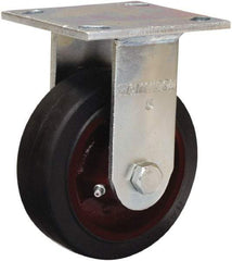 Hamilton - 5" Diam x 2" Wide x 6-1/2" OAH Top Plate Mount Rigid Caster - Rubber Mold on Cast Iron, 350 Lb Capacity, Straight Roller Bearing, 4 x 4-1/2" Plate - Eagle Tool & Supply