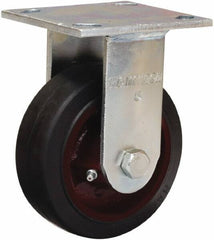 Hamilton - 4" Diam x 2" Wide x 5-5/8" OAH Top Plate Mount Rigid Caster - Rubber Mold on Cast Iron, Straight Roller Bearing, 4 x 4-1/2" Plate - Eagle Tool & Supply