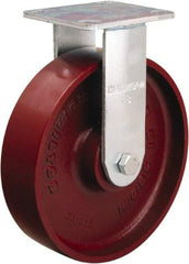 Hamilton - 8" Diam x 2" Wide x 9-1/2" OAH Top Plate Mount Rigid Caster - Cast Iron, 1,200 Lb Capacity, Precision Ball Bearing, 4 x 4-1/2" Plate - Eagle Tool & Supply