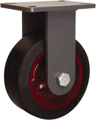 Hamilton - 8" Diam x 3" Wide x 10-1/2" OAH Top Plate Mount Rigid Caster - Rubber Mold on Cast Iron, 840 Lb Capacity, Straight Roller Bearing, 5-1/4 x 7-1/4" Plate - Eagle Tool & Supply