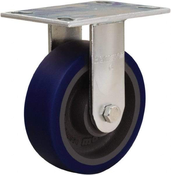 Hamilton - 6" Diam x 2" Wide x 7-1/2" OAH Top Plate Mount Rigid Caster - Polyurethane Mold onto Cast Iron Center, 960 Lb Capacity, Sealed Precision Ball Bearing, 4-1/2 x 6-1/4" Plate - Eagle Tool & Supply