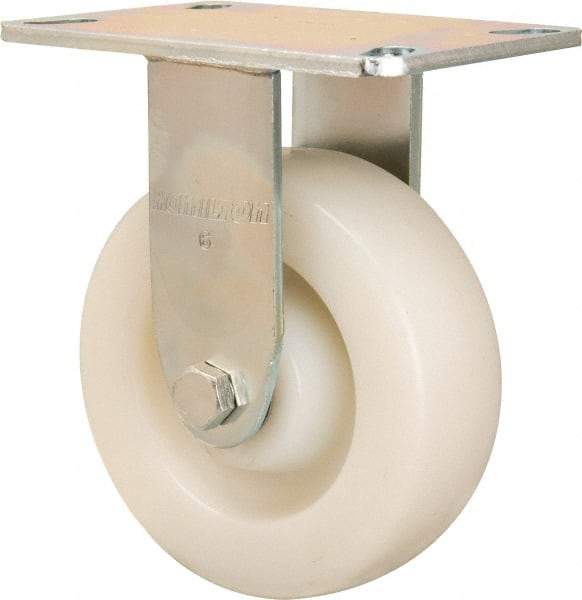Hamilton - 6" Diam x 2" Wide x 7-1/2" OAH Top Plate Mount Rigid Caster - Nylon, 1,100 Lb Capacity, Precision Ball Bearing, 4-1/2 x 6-1/4" Plate - Eagle Tool & Supply