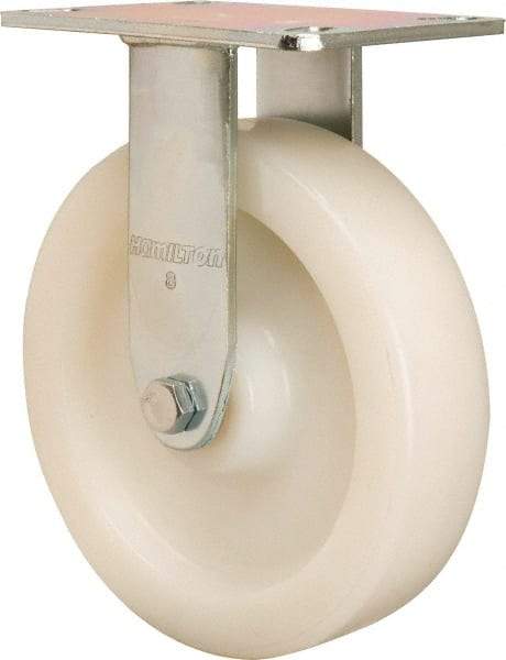 Hamilton - 8" Diam x 2" Wide x 9-1/2" OAH Top Plate Mount Rigid Caster - Nylon, 1,500 Lb Capacity, Precision Ball Bearing, 4-1/2 x 6-1/4" Plate - Eagle Tool & Supply
