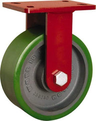 Hamilton - 8" Diam x 3" Wide x 10-1/8" OAH Top Plate Mount Rigid Caster - Polyurethane Mold onto Cast Iron Center, 2,200 Lb Capacity, Sealed Precision Ball Bearing, 5 x 7" Plate - Eagle Tool & Supply
