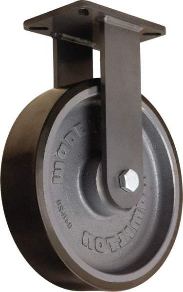 Hamilton - 12" Diam x 3" Wide x 15-1/2" OAH Top Plate Mount Rigid Caster - Polyurethane Mold onto Cast Iron Center, 4,000 Lb Capacity, Tapered Roller Bearing, 5-1/4 x 7-1/4" Plate - Eagle Tool & Supply