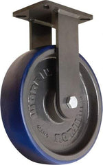Hamilton - 12" Diam x 3" Wide x 15-1/2" OAH Top Plate Mount Rigid Caster - Polyurethane Mold onto Cast Iron Center, 2,800 Lb Capacity, Tapered Roller Bearing, 5-1/4 x 7-1/4" Plate - Eagle Tool & Supply