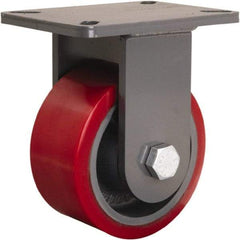 Hamilton - 6" Diam x 3" Wide x 8" OAH Top Plate Mount Rigid Caster - Polyurethane Mold onto Cast Iron Center, 2,600 Lb Capacity, Tapered Roller Bearing, 5-1/4 x 7-1/4" Plate - Eagle Tool & Supply