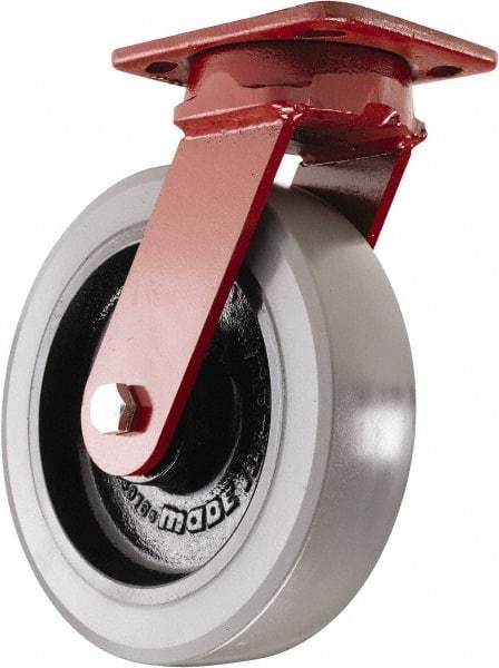 Hamilton - 8" Diam x 2" Wide x 9-1/2" OAH Top Plate Mount Swivel Caster - Polyurethane, 2,000 Lb Capacity, Sealed Precision Ball Bearing, 4 x 5" Plate - Eagle Tool & Supply