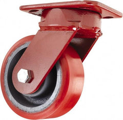 Hamilton - 5" Diam x 2" Wide x 6-1/2" OAH Top Plate Mount Swivel Caster - Polyurethane, 1,250 Lb Capacity, Sealed Precision Ball Bearing, 4 x 5" Plate - Eagle Tool & Supply
