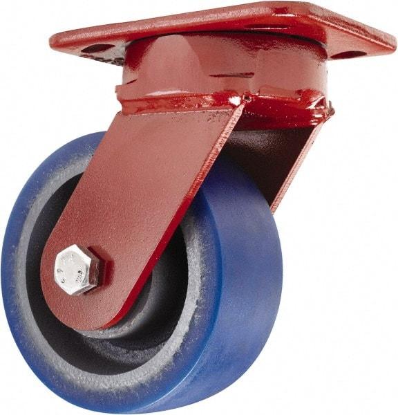 Hamilton - 5" Diam x 2" Wide x 6-1/2" OAH Top Plate Mount Swivel Caster - Polyurethane, 840 Lb Capacity, Sealed Precision Ball Bearing, 4 x 5" Plate - Eagle Tool & Supply