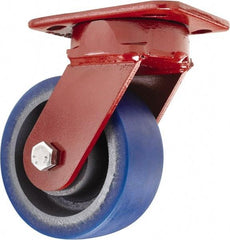 Hamilton - 5" Diam x 2" Wide x 6-1/2" OAH Top Plate Mount Swivel Caster - Polyurethane, 840 Lb Capacity, Sealed Precision Ball Bearing, 4 x 5" Plate - Eagle Tool & Supply