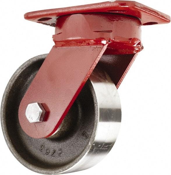 Hamilton - 5" Diam x 2" Wide x 6-1/2" OAH Top Plate Mount Swivel Caster - Forged Steel, 2,000 Lb Capacity, Sealed Precision Ball Bearing, 4 x 5" Plate - Eagle Tool & Supply