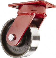 Hamilton - 5" Diam x 2" Wide x 6-1/2" OAH Top Plate Mount Swivel Caster - Forged Steel, 2,000 Lb Capacity, Sealed Precision Ball Bearing, 4 x 5" Plate - Eagle Tool & Supply