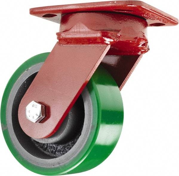 Hamilton - 5" Diam x 2" Wide x 6-1/2" OAH Top Plate Mount Swivel Caster - Polyurethane, 1,050 Lb Capacity, Sealed Precision Ball Bearing, 4 x 5" Plate - Eagle Tool & Supply