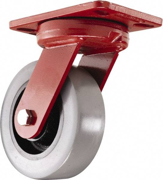 Hamilton - 6" Diam x 2" Wide x 7-3/4" OAH Top Plate Mount Swivel Caster - Polyurethane, 1,620 Lb Capacity, Sealed Precision Ball Bearing, 4-1/2 x 6-1/2" Plate - Eagle Tool & Supply