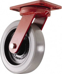 Hamilton - 8" Diam x 2" Wide x 9-3/4" OAH Top Plate Mount Swivel Caster - Polyurethane, 2,000 Lb Capacity, Sealed Precision Ball Bearing, 4-1/2 x 6-1/2" Plate - Eagle Tool & Supply