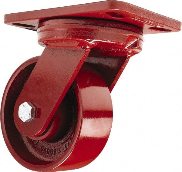 Hamilton - 5" Diam x 2" Wide x 6-3/4" OAH Top Plate Mount Swivel Caster - Cast Iron, 1,300 Lb Capacity, Sealed Precision Ball Bearing, 4-1/2 x 6-1/2" Plate - Eagle Tool & Supply