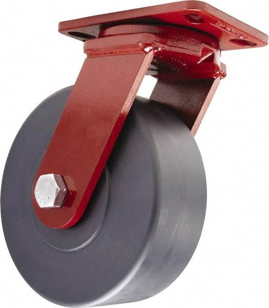 Hamilton - 10" Diam x 3" Wide x 11-1/2" OAH Top Plate Mount Swivel Caster - Nylon, 3,200 Lb Capacity, Sealed Precision Ball Bearing, 4-1/2 x 6-1/2" Plate - Eagle Tool & Supply