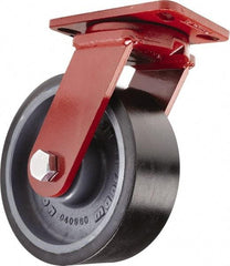 Hamilton - 10" Diam x 3" Wide x 11-1/2" OAH Top Plate Mount Swivel Caster - Polyurethane, 3,200 Lb Capacity, Sealed Precision Ball Bearing, 4-1/2 x 6-1/2" Plate - Eagle Tool & Supply