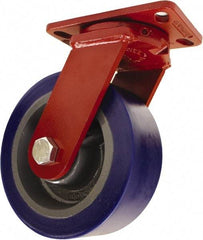 Hamilton - 10" Diam x 3" Wide x 11-1/2" OAH Top Plate Mount Swivel Caster - Polyurethane, 3,200 Lb Capacity, Sealed Precision Ball Bearing, 4-1/2 x 6-1/2" Plate - Eagle Tool & Supply