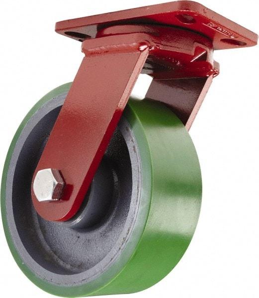 Hamilton - 10" Diam x 3" Wide x 11-1/2" OAH Top Plate Mount Swivel Caster - Polyurethane, 3,000 Lb Capacity, Sealed Precision Ball Bearing, 4-1/2 x 6-1/2" Plate - Eagle Tool & Supply